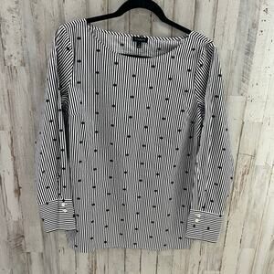 Talbots Black White Stripe Polka Dot Boat Neck Blouse Top Womens Size Small